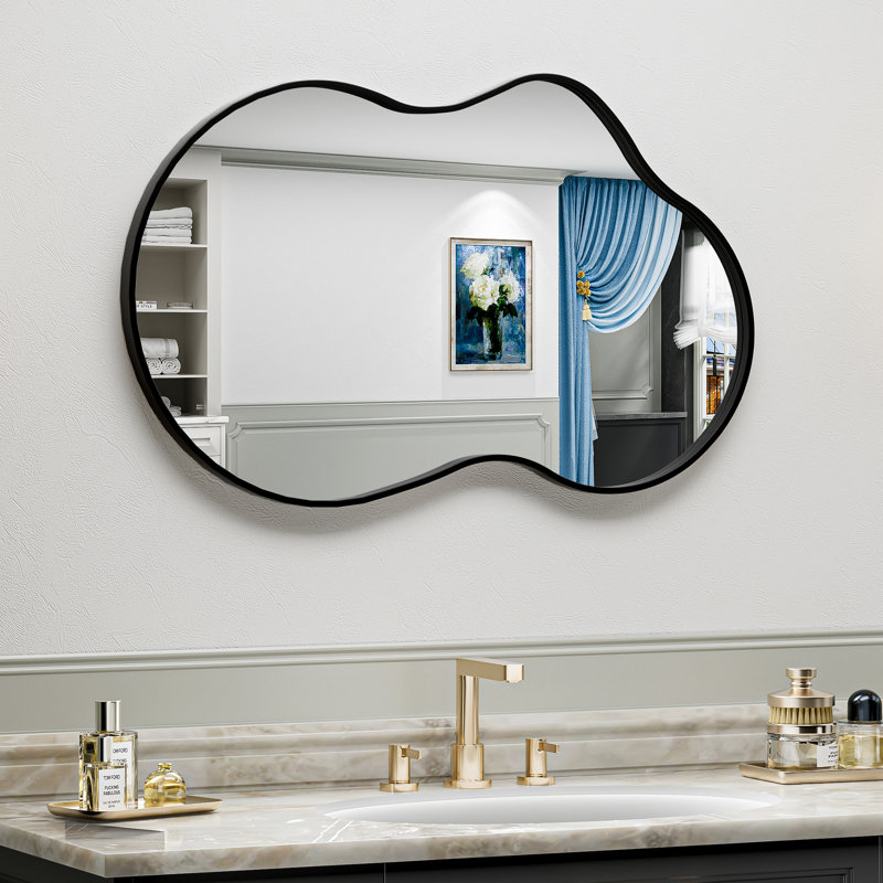 Miroir de salle de bain mat noir en forme de nuage avec cadre en alliage d'aluminium, verre trempé HD, miroir de salle de bain mural