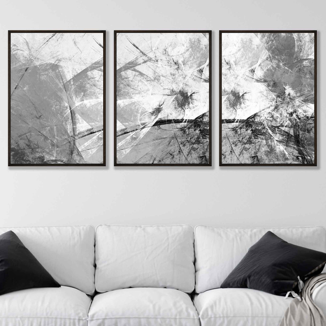 Set Of 3 Abstract Black And White Fractal Art Prints
