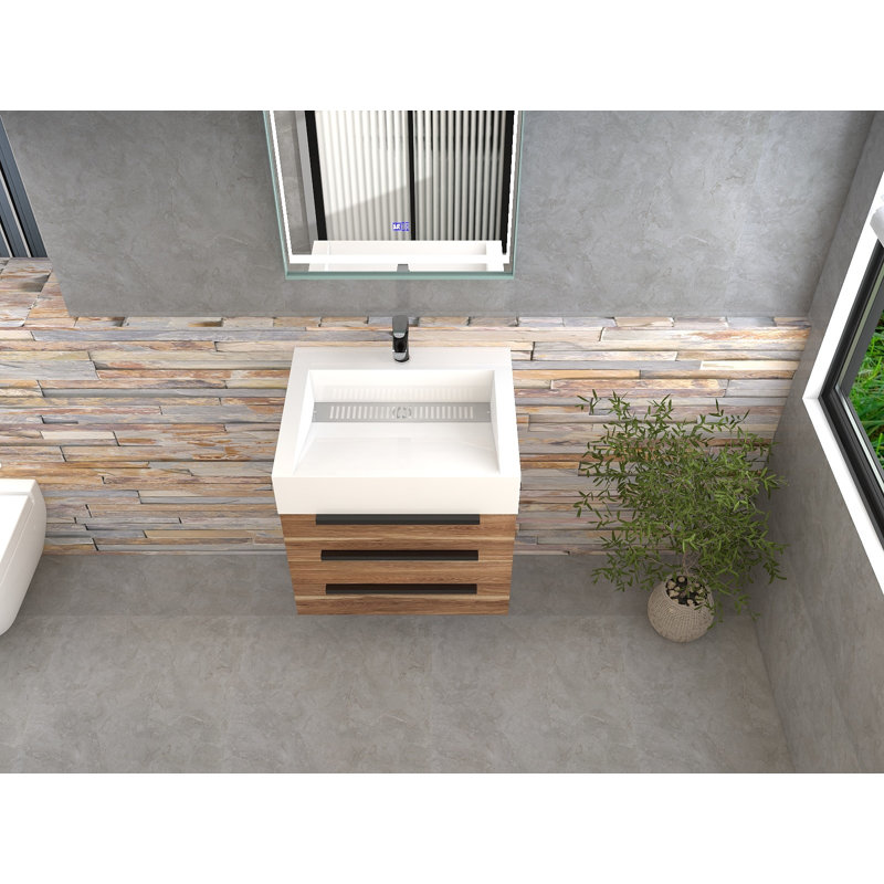Jessica 23.5'' Single Bathroom Vanity with Acrylic Top, Natural Oak