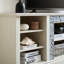 Meuble télé en imitation pierre empilée, blanc, avec rangement pour téléviseurs de 75 pouces, console ambiophonique, espace et