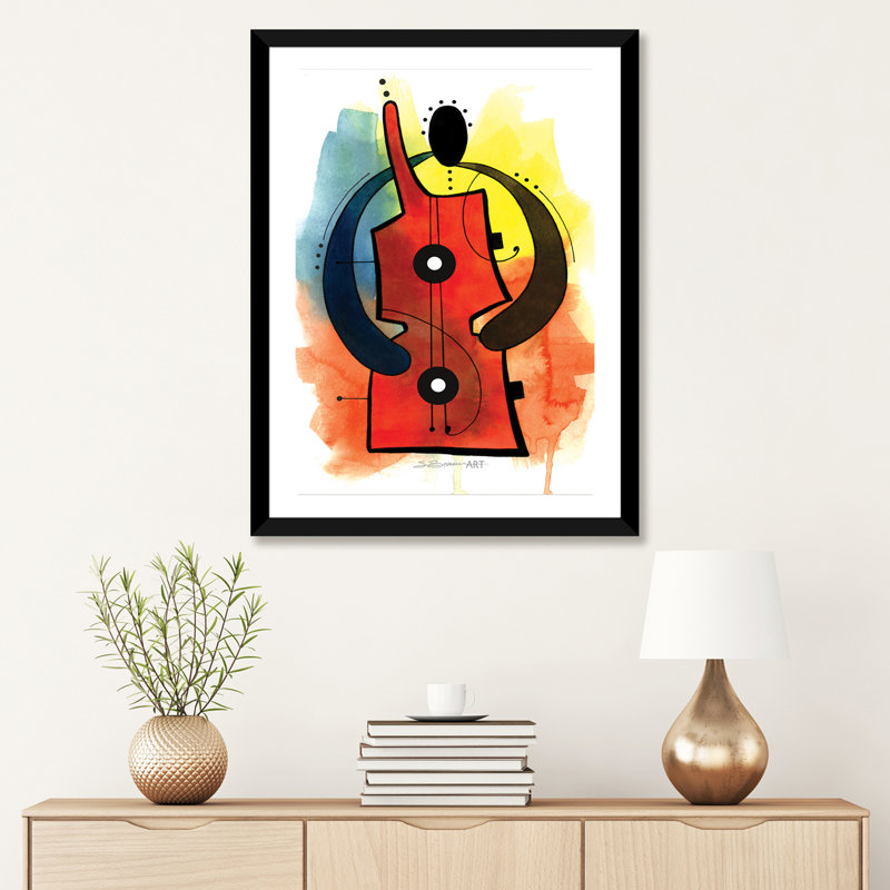 «Guitare» par Stacey Brown - reproduction d'art, Blanc / aubergine / banane / brun clair / rouge br