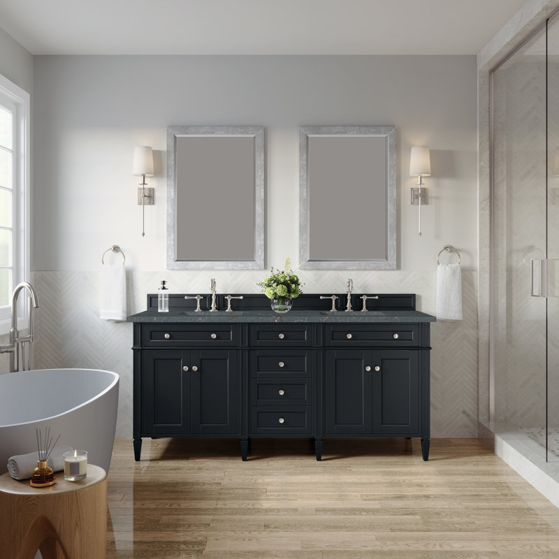 Brittany 72'' W Double Vanity, Parisien Bleu, Black Onyx