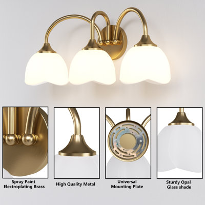 23.66" W 3-Light Dimmable Vanity Light with Opal Glass
