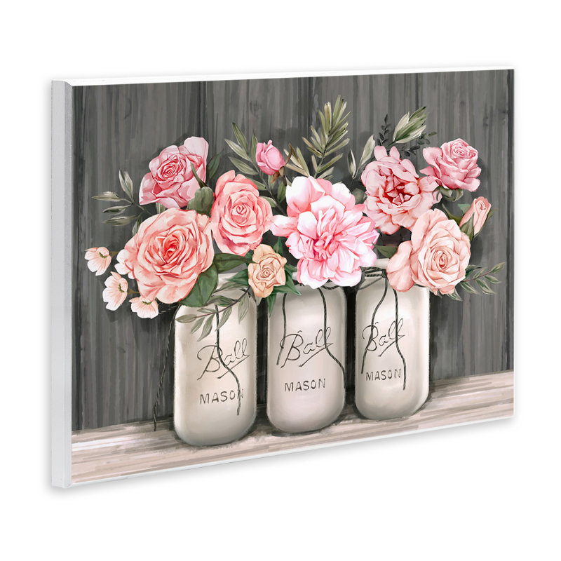 Blossoming Pink Rose Bouquets in Mason Jars Canvas Print, 11 x 14