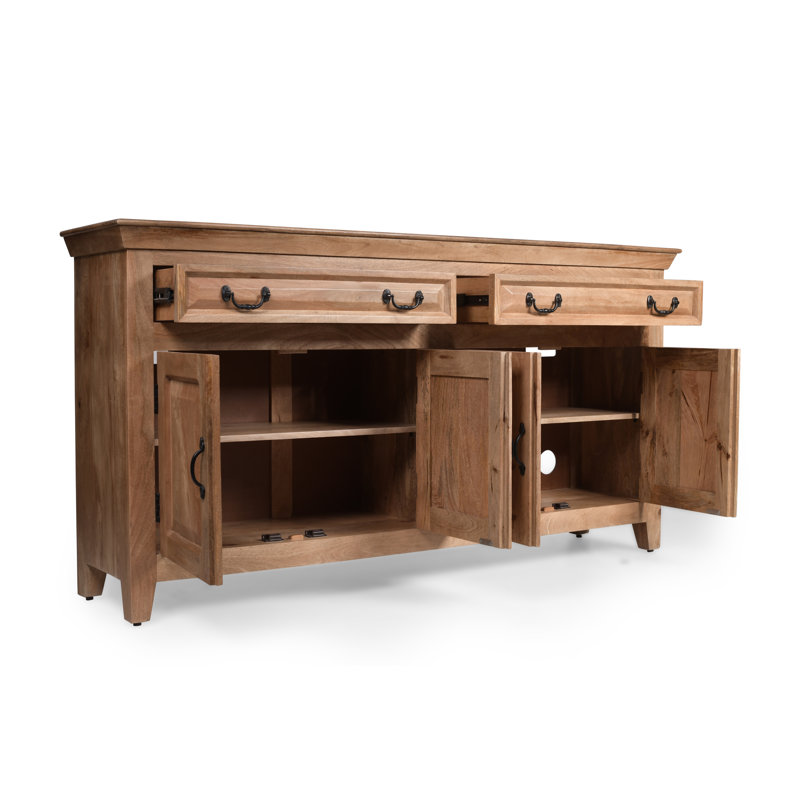 Buffet en bois massif de 69 po Jamya - Finition naturelle, Natural 