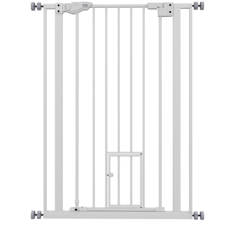 Extra Tall Pet Safety Gate with Cat Door and Auto Close, 74-80cm Wide for Dogs and Cats