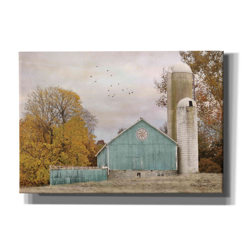 «Teal Barn and Silo» par Lori Deiter, art mural sur toile, H 18 po x l 26 po x P 0,75 po
