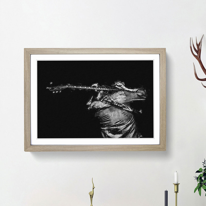 Rock Guitarist - Picture Frame Painting Print, 36cm H x 48cm W x 2cm D, Oak Framed