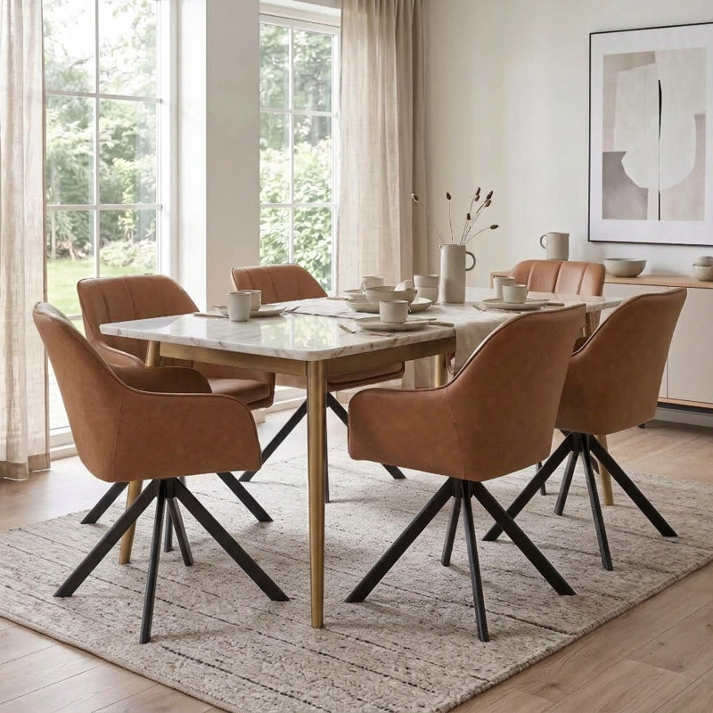 Upholstered Metal Upholstered Back Armchair, 6, Light Brown PU