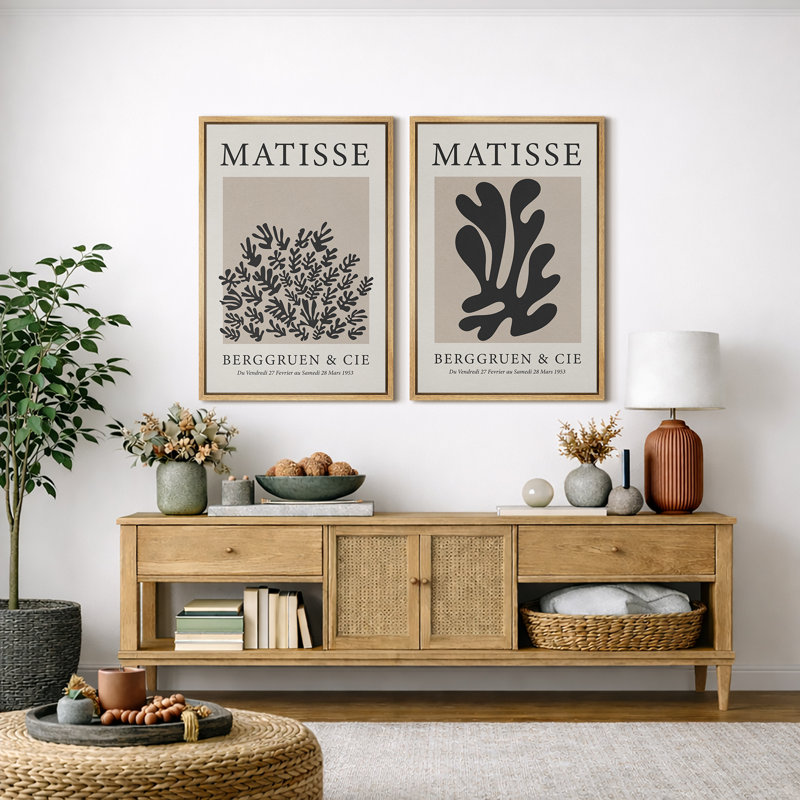 Classical Artwork "Henri Matisse, art botanique noir moderne, images murales neutres modernes, impression sur toile encadrée, ensemble de 2 pièces d'art mural" 16 x 24 x 2, 24 x 36 x 2