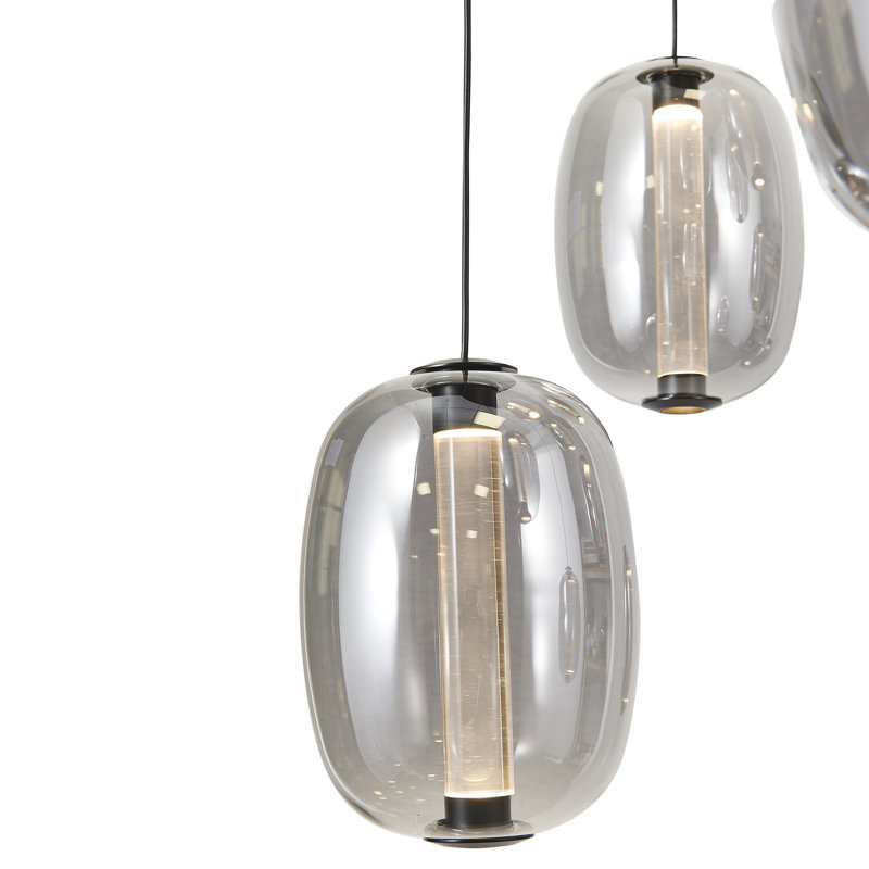 Johansson - Lustre à DEL intégré - Finition noire - Abat-jour verrerie fumée foncée, H 120 po x l 17,71 po x P 17,71 po