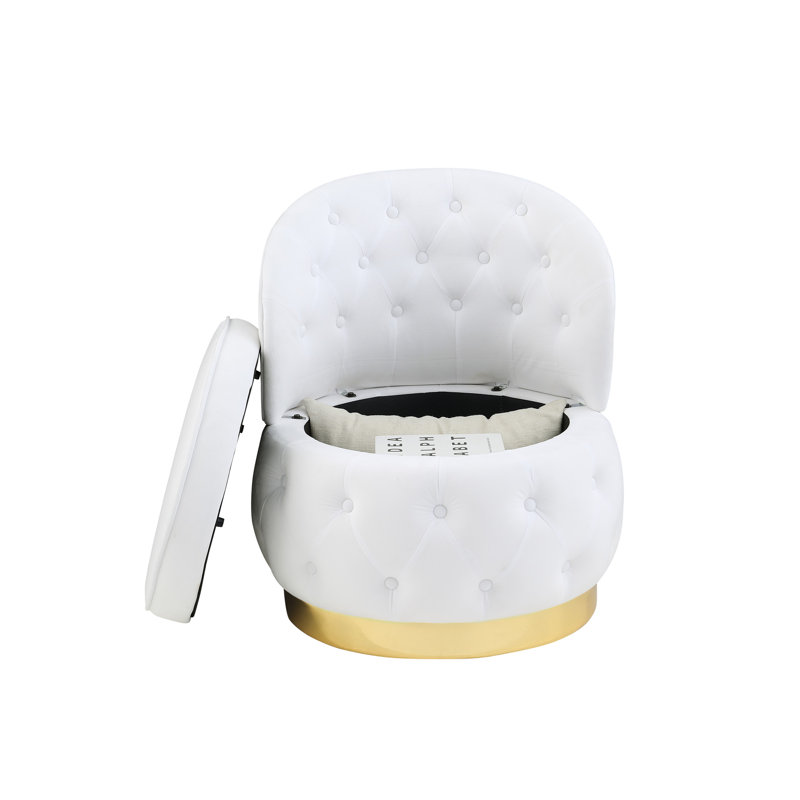 Fauteuil d'appoint pivotant à 360 degrés avec rangement - Velours blanc, idéal pour le salon et la chambre à coucher