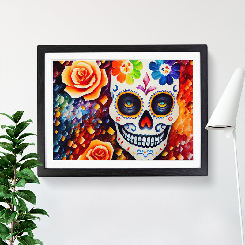 Incredible Floral Sugar Skull - Single Picture Frame Painting, Black, 46cm H x 64cm W x 2cm D