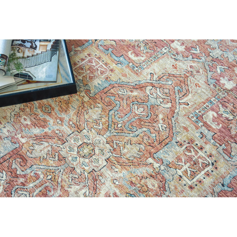 Antique Loom Rust/Beige Polyester powerloom Area Rug, Rectangle 6' x 9'