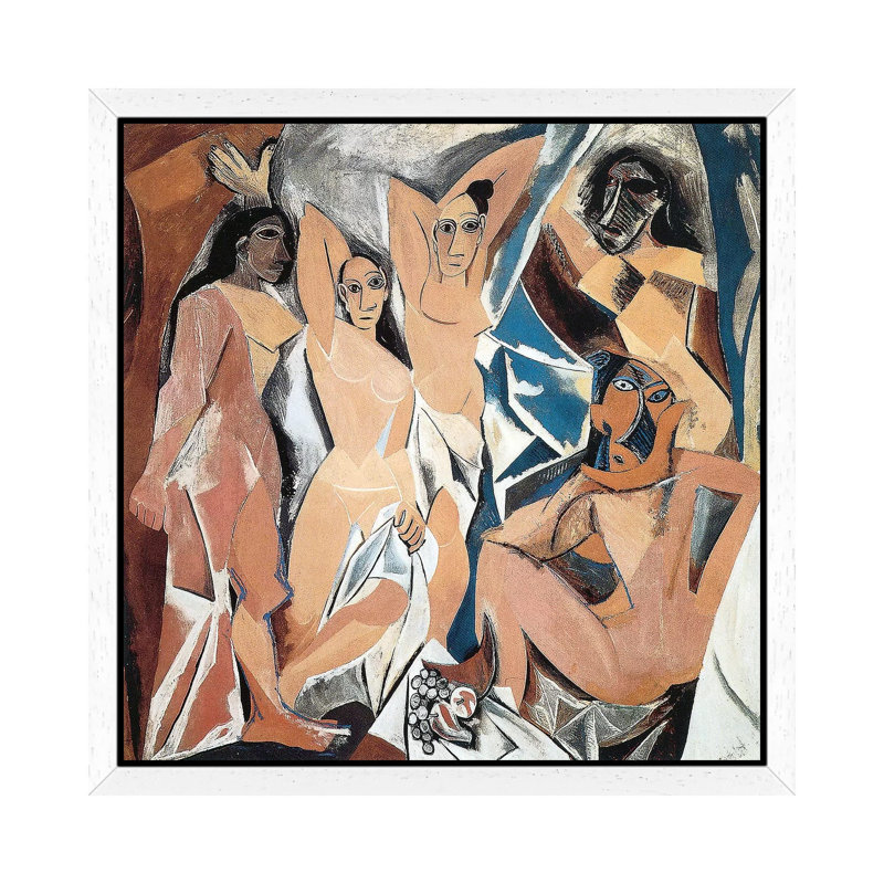 Les Demoiselles D'Avignon by Pablo Picasso - Painting on Canvas, White Framed, 45.72 cm H x 45.72 cm W