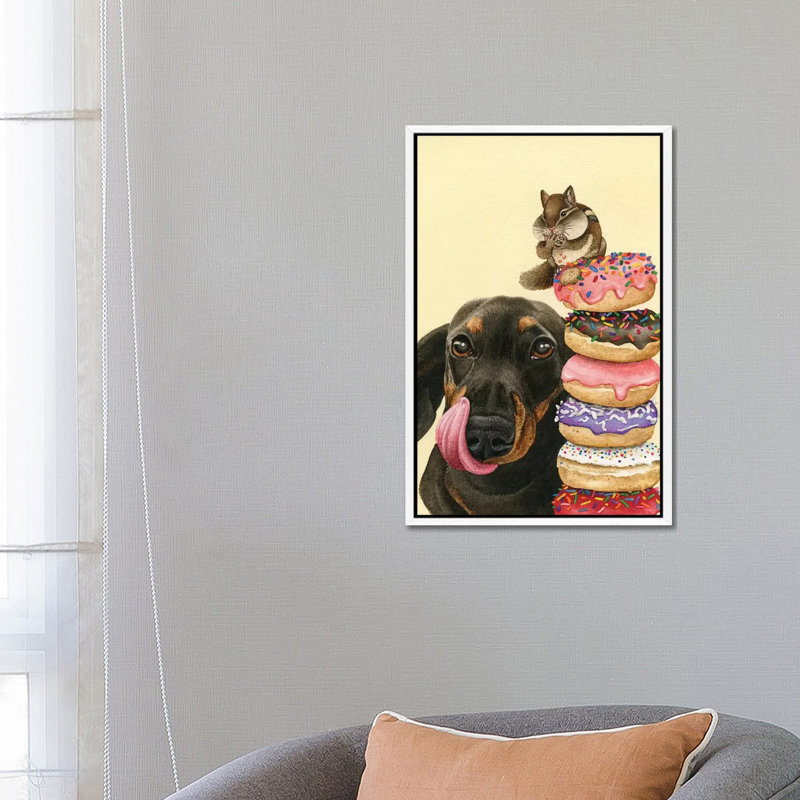 Donut Stacker by Tracy Lizotte - Painting on Canvas, 66.04cm H x 45.72cm W x 3.81cm D, White Framed