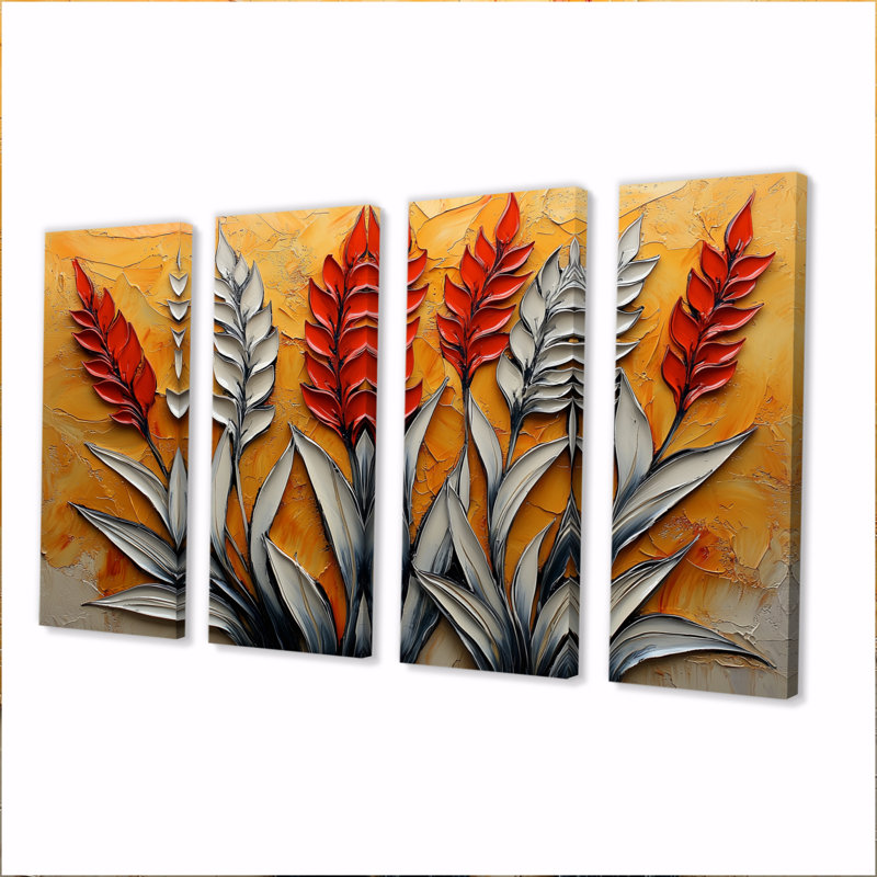 Coucher de soleil chardon Harmony I - Art mural - chardon traditionnel pour salon 4 pièces, H 28 po x l 48 po