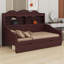 Lit de jour en bois classique avec tiroirs de rangement et tablettes décoratives pour tête de lit-935118146