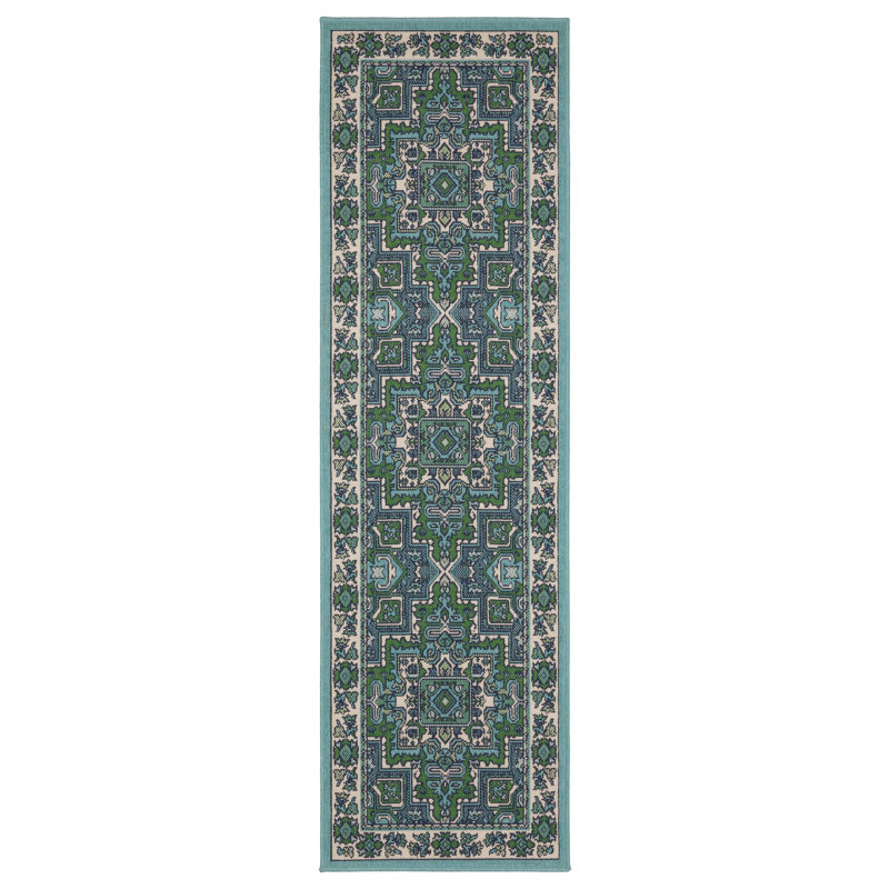 Tapis bleu / vert Aganlane, Rectangle 1 pi 10 po x 2 pi 10 po