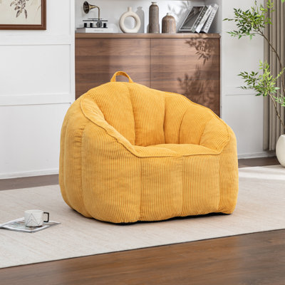 Fauteuil à billes 39 po en velours côtelé avec accoudoirs, canapé paresseux rembourré en mousse avec dossier et poignée de transport pour adultes et adolescents, chambre à coucher du salon