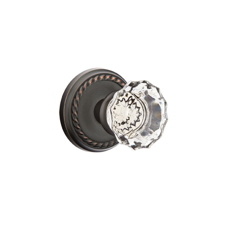 Ensemble de faux boutons Emtek avec rosette en corde et poignée en verre Astoria, Bronze huilé