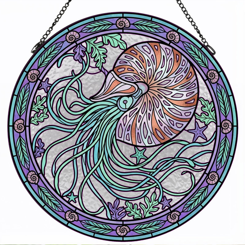 Panneau de vitrail Nautilus Shell - 7,8H, H 7,8 po