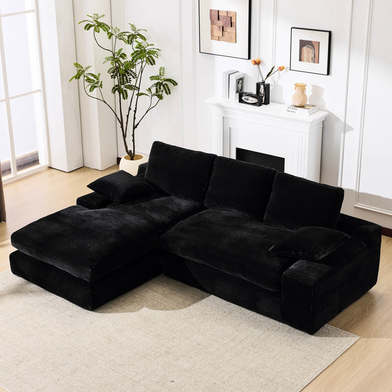 Salon modulaire 99 * 69 ", combinaison de 2 pièces, canapé en L noir, confortable et réversible avec sièges moelleux et coussins en mousse, aucun assemblage requis, support à ressorts
