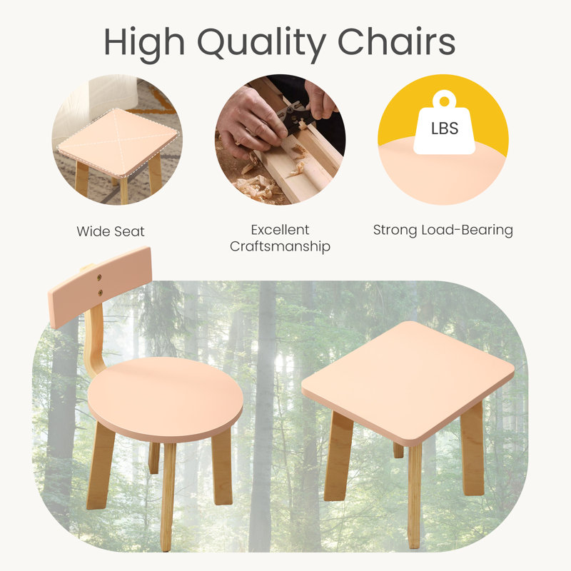 Ensemble de table pour tout-petits en bois et 4 chaises, ensemble de table d'activités pour enfants, Rose