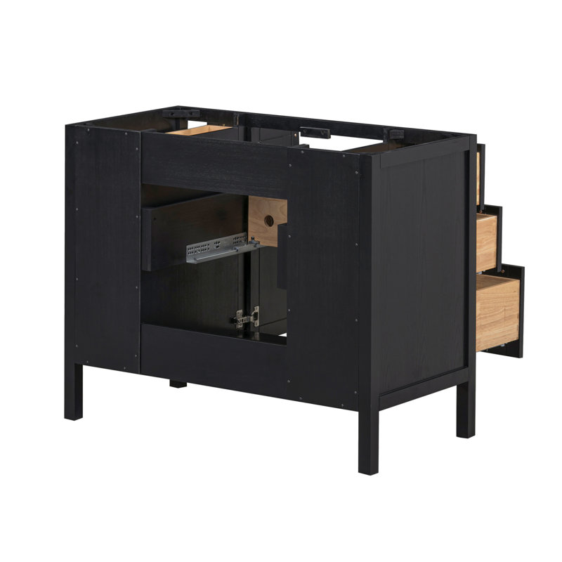 Meuble-lavabo simple 42 po avec plateau en chêne noir Luka, 43", Quartz blanc