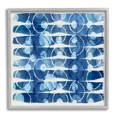 Aquarelle à motif bleu encadrée sur bois