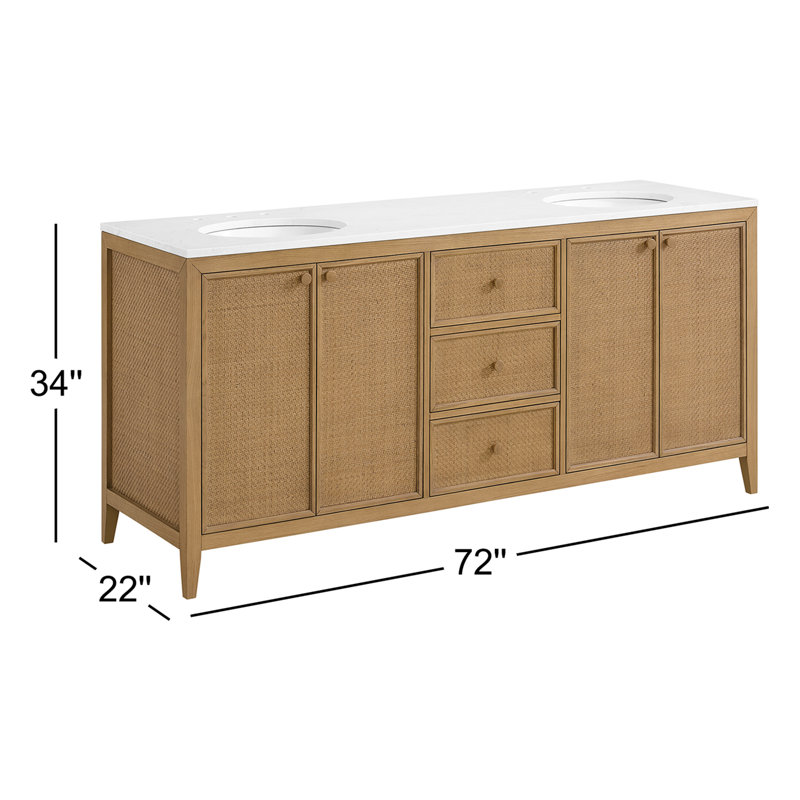 Benita 72" Rattan and Oak Bathroom Vanity