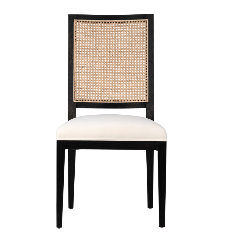 Norton Oak with Rattan Upholstered Dining Chair (Set of 2), Black