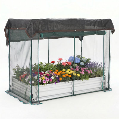 Raised Garden Bed with Dual Protection Cage, 6×3×1ft Metal Planter Box with Insect Netting & 60% Sun Block Shade Cloth, Zippered Access Door for Vegetables, Flowers & Herbs
