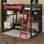 Lit mezzanine double avec bureau, tablettes de rangement et lumières DEL, lit mezzanine en bois avec ports USB et panneau perforé