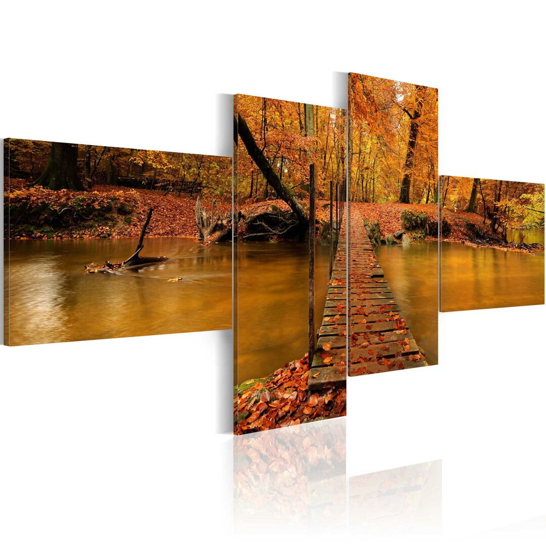 4-tlg. Leinwandbilder-Set - Fotografie „A Footbridge Over a Forest Stream”