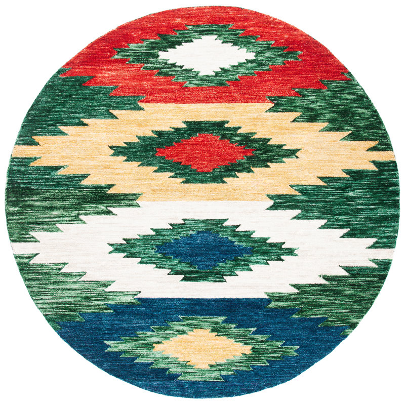 New Bedford Hand Tufted Wool Southwestern Rug, Round 7'