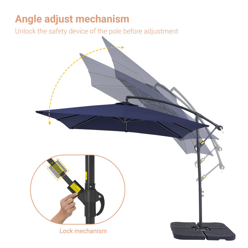 Parasol en porte-à-faux carré avec base 8,2 x 8,2 po Lynch, Bleu marine