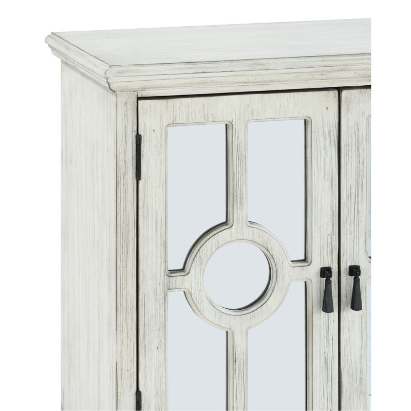 Commode décorative moderne et moderne en blanc antique avec porte miroir à finition classique et poignées décoratives