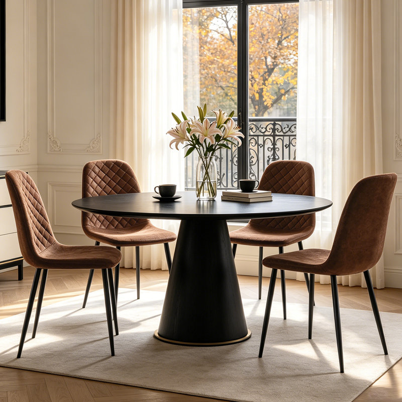 Suede/Faux Leather Modern Upholstered Dining Chair with Metal Frame, Suede Brown, 4