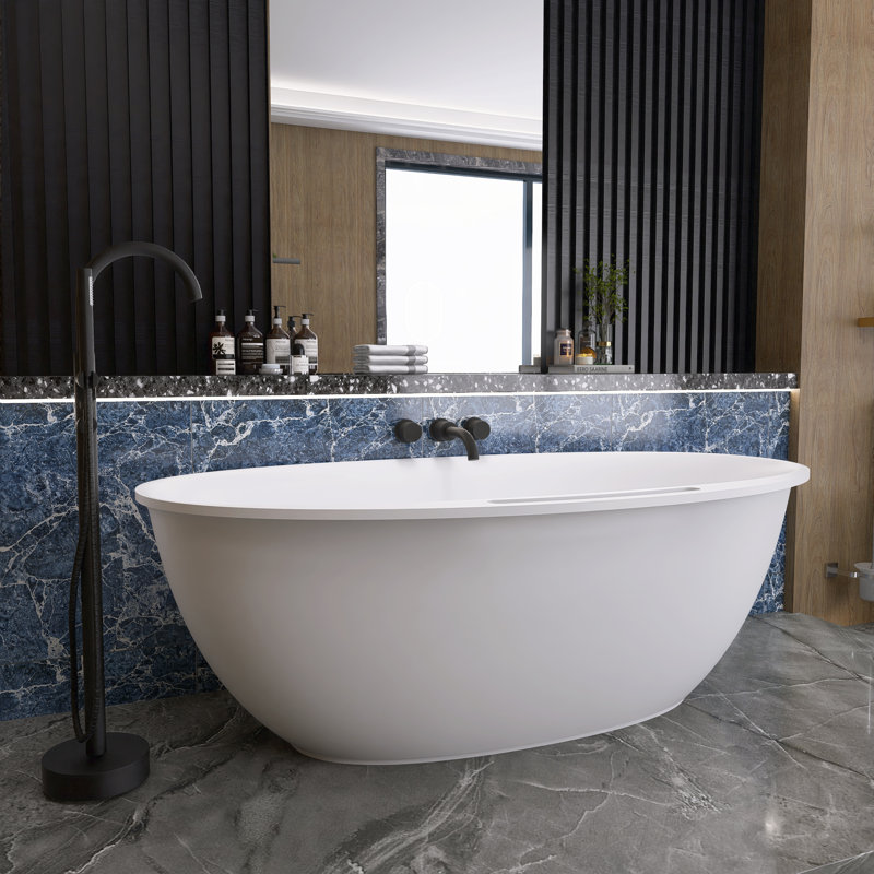 63'' x 33.5'' Freestanding Soaking Solid Surface Bathtub