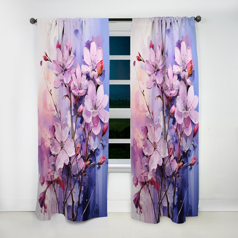 Kezzia Lilacs Representation Multicolored Acrylic I - Lilacs Curtain - Velvet Room Darkening - 1 Panel, 52" W x 120" L