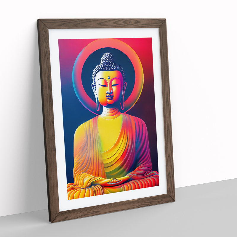 Colourful Buddha No.1 - Wall Art, 48cm H x 36cm W, Walnut Framed, White