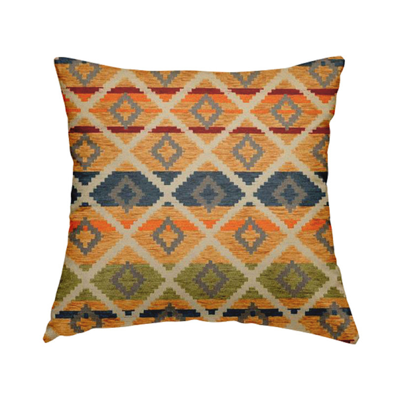 Geometric Rectangular Cushion, Orange/Blue/Green