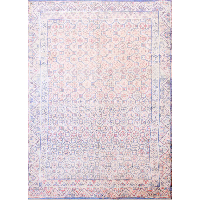 Light Color Tribal Geometric Allover Pattern Antique Indian Cotton Pile Agra Rug