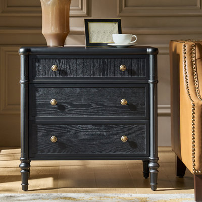 Hoai 28" W 3-Drawer Fluted Solid Wood End Table with Power Outlets
