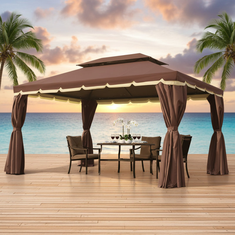Gazebo Patio Gazebo, Aluminum Frame Double Roof Outdoor Gazebo Canopy Shelter