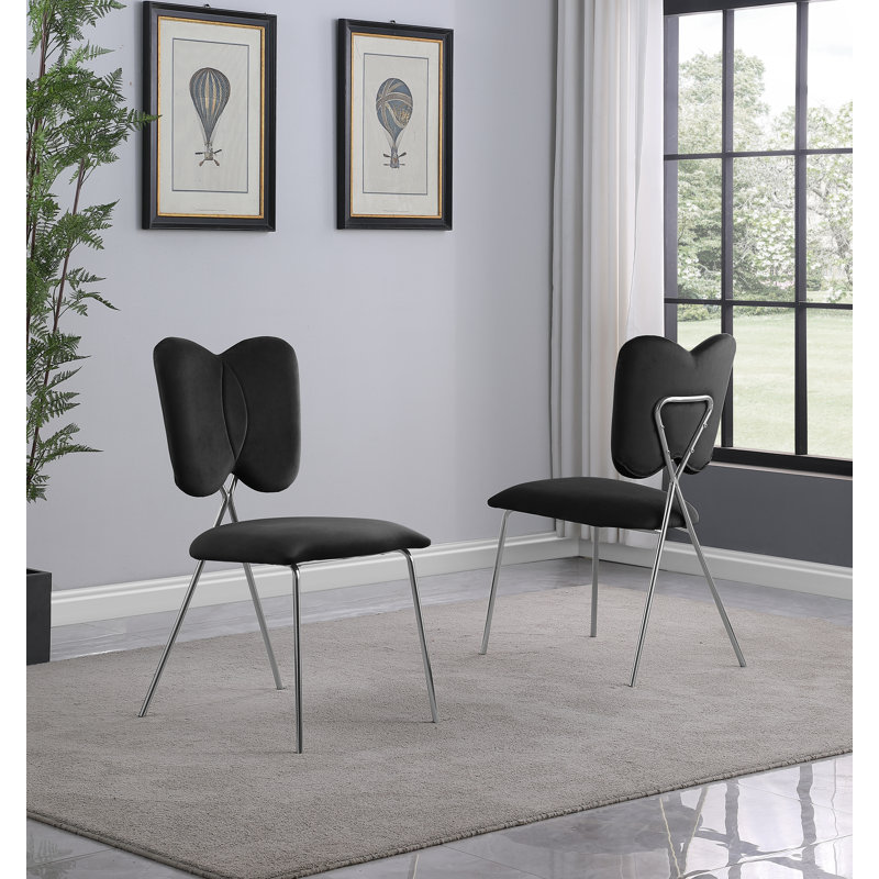 Chaises d'appoint en velours à oreilles, Argent, Noir