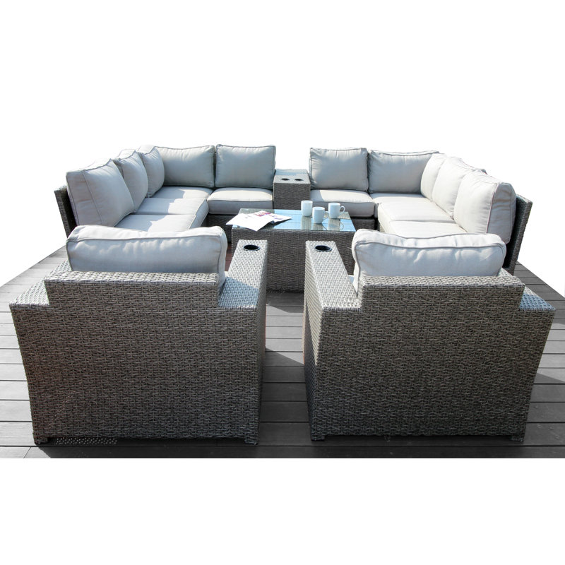Normandy Wicker Fully Assembled 8 - Person Seating Group with Cushions