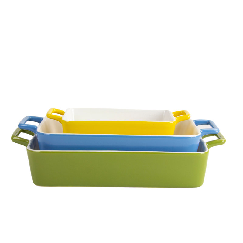 Nested 3 pc Stoneware Rectangular Casserole Dish, Multi