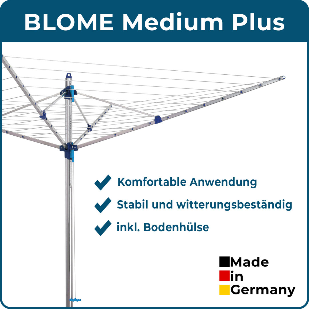 Wäschespinne Idea 60m inkl. Bodenhülse und Schutzhülle, Wäsche Spinne draußen, Made in Germany